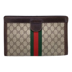 Gucci Vintage Beige Monogram Cosmetic Bag Ophidia Clutch with Stripes