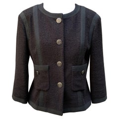 Chanel 2013 Black Cotton Tweed 3/4 Length Jacket Size 36 FR