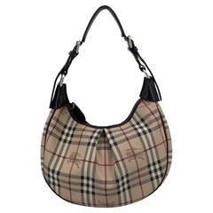 Burberry Beige Haymarket Check Canvas Brown Leather Rydal Hobo Bag