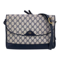 Gucci Vintage Blue Monogram Canvas Messenger Shoulder Bag
