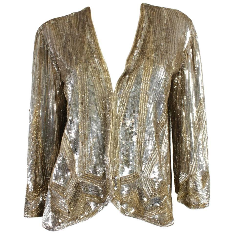 1930's Gold Sequined Jacket Made in France For Sale