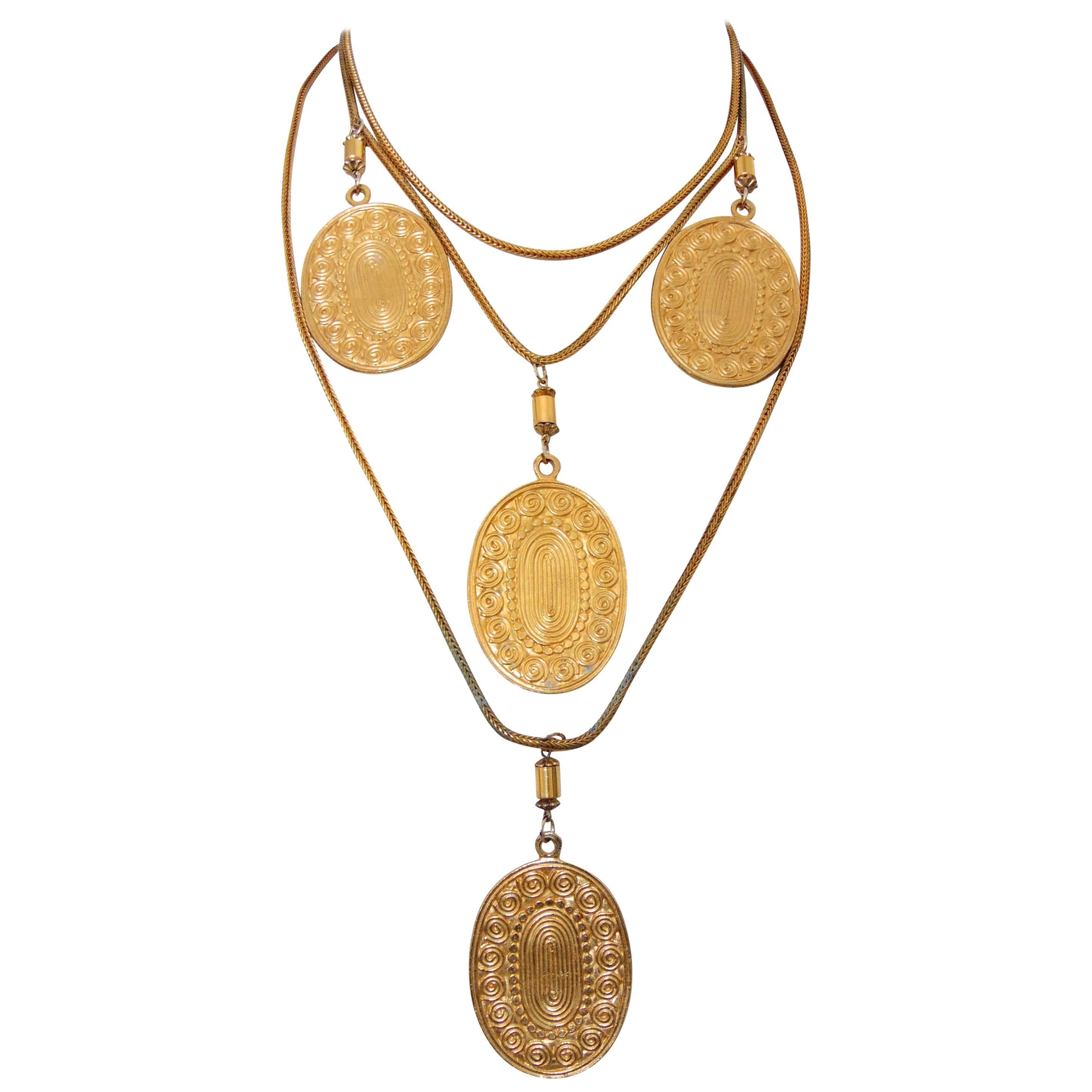 Yves Saint Laurent Gypsy Coin Necklace Gold Metal Runway 1970s