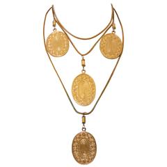 Vintage Yves Saint Laurent Gypsy Coin Necklace Gold Metal Runway 1970s