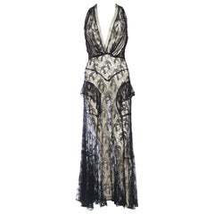 1930s Sheer Silk Lace and Net Gown