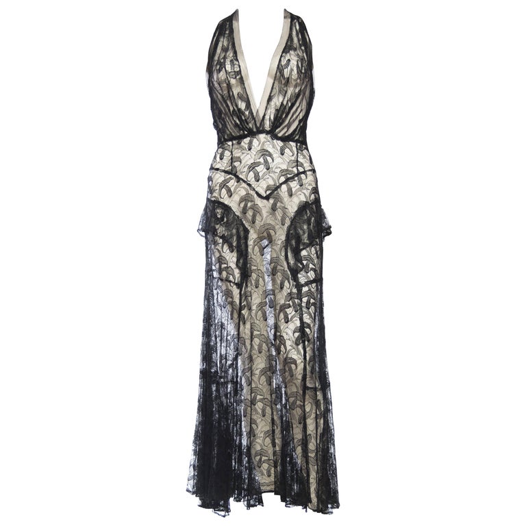 1930s Sheer Silk Lace and Net Gown at 1stDibs