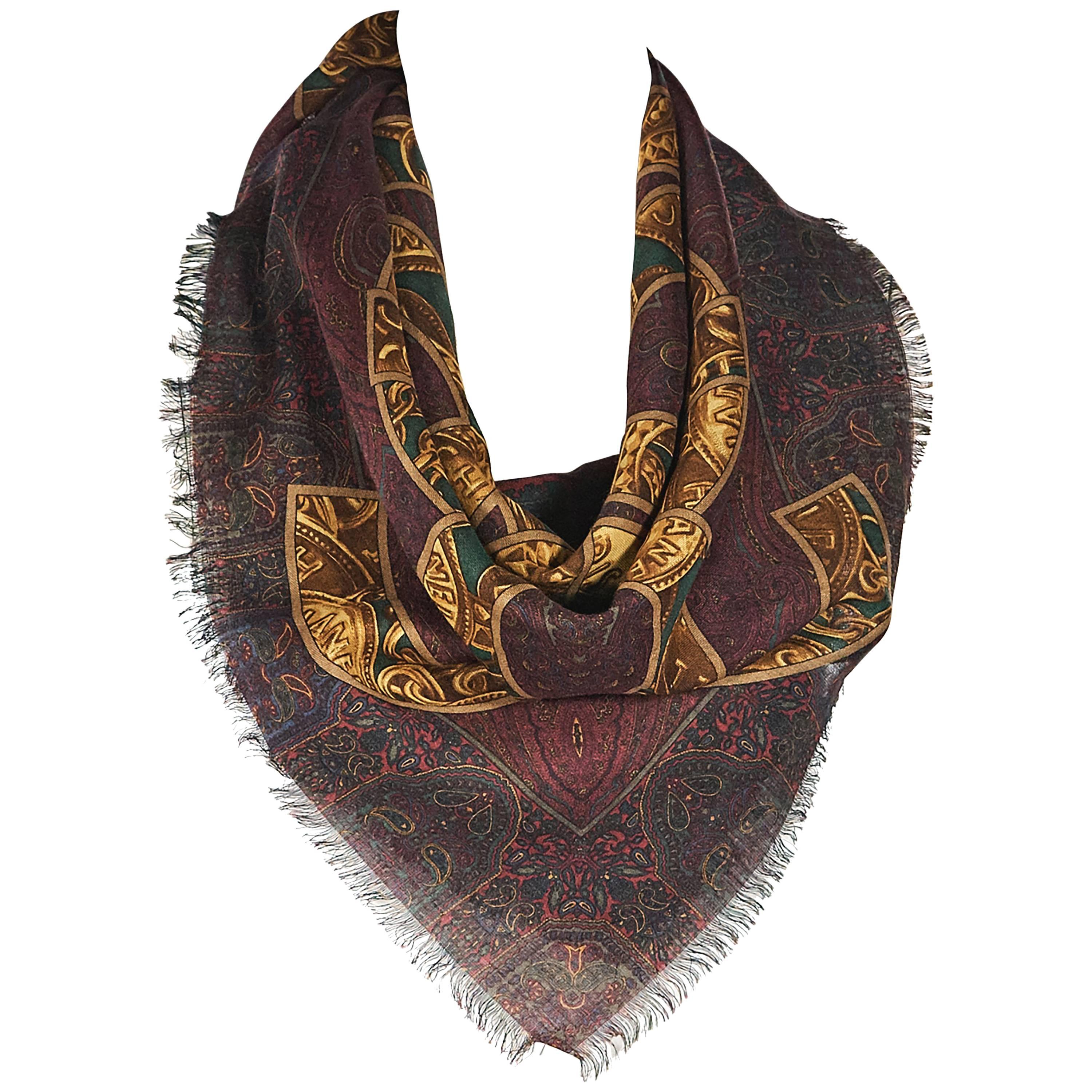 Red & Gold Chanel Printed Scarf