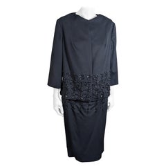 Elegante Conjunto de Cóctel de Velour de Lana con Cuentas Azabache