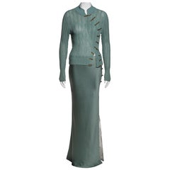 Ensemble de soirée Christian Dior par John Galliano en tricot vert et satin, SS 1999