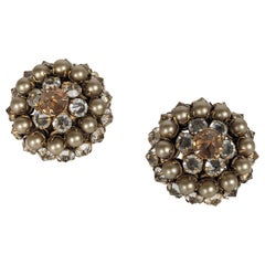 Vintage Schreiner Reverse Crystal and Faux Pearl Earrings