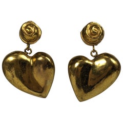 Vintage French Artisan Bronze Heart Earrings