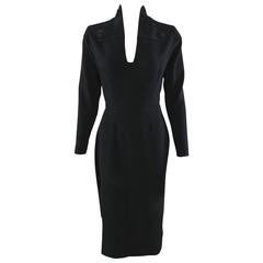 Pierre Balmain Haute Couture Black Wool Dress, 1950s 