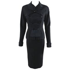 Pierre Balmain Black Silk Satin and Wool Skirt Suit, 1950s 