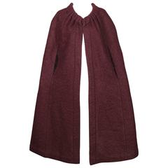 1960s Pauline Trigere Plum Mohair Wool Cape Coat 9
