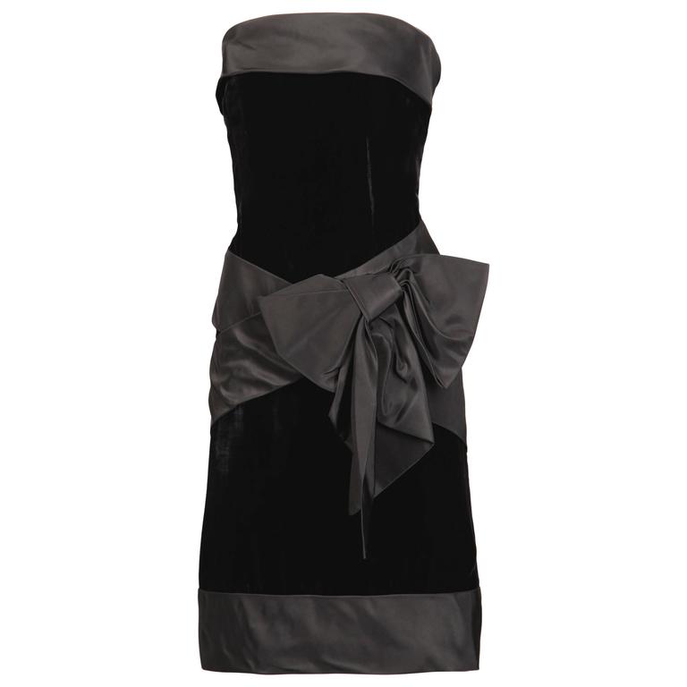 Bill Blass Vintage Strapless Black Velvet + Taffeta Cocktail Dress