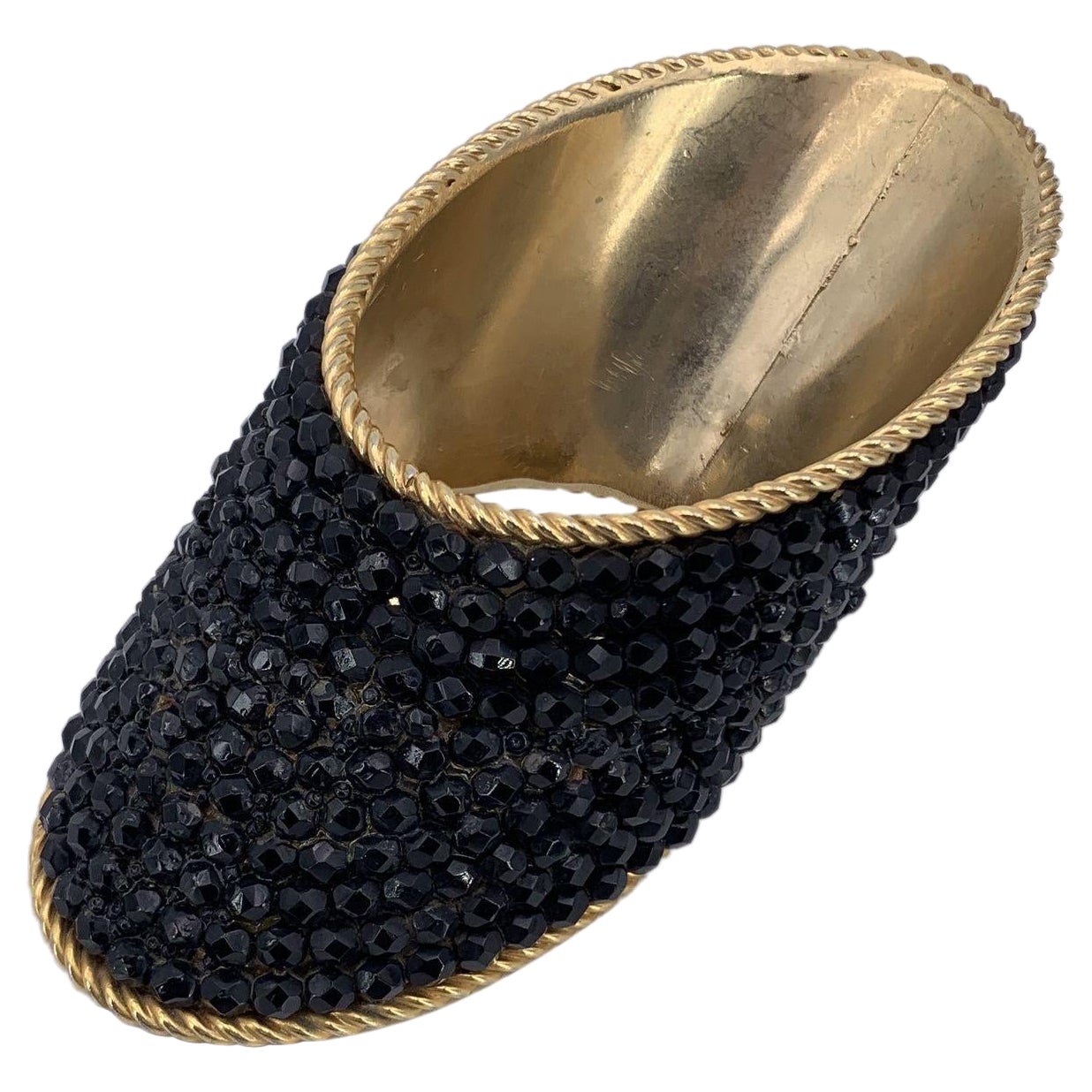 Gianfranco Ferre Vintage Gold Metal Black Crystals Statement Bracelet For Sale