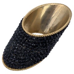 Gianfranco Ferre Vintage Gold Metall Schwarze Kristalle Statement-Armband