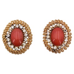 Gianfranco Ferre Vintage Gold Metall Oval Cabochon Clip-On-Ohrringe, Vintage