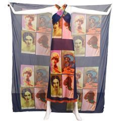 Ikonisches Jean Paul Gaultier Vintage "Portraits" Mesh Kleid + Wrap Ensemble