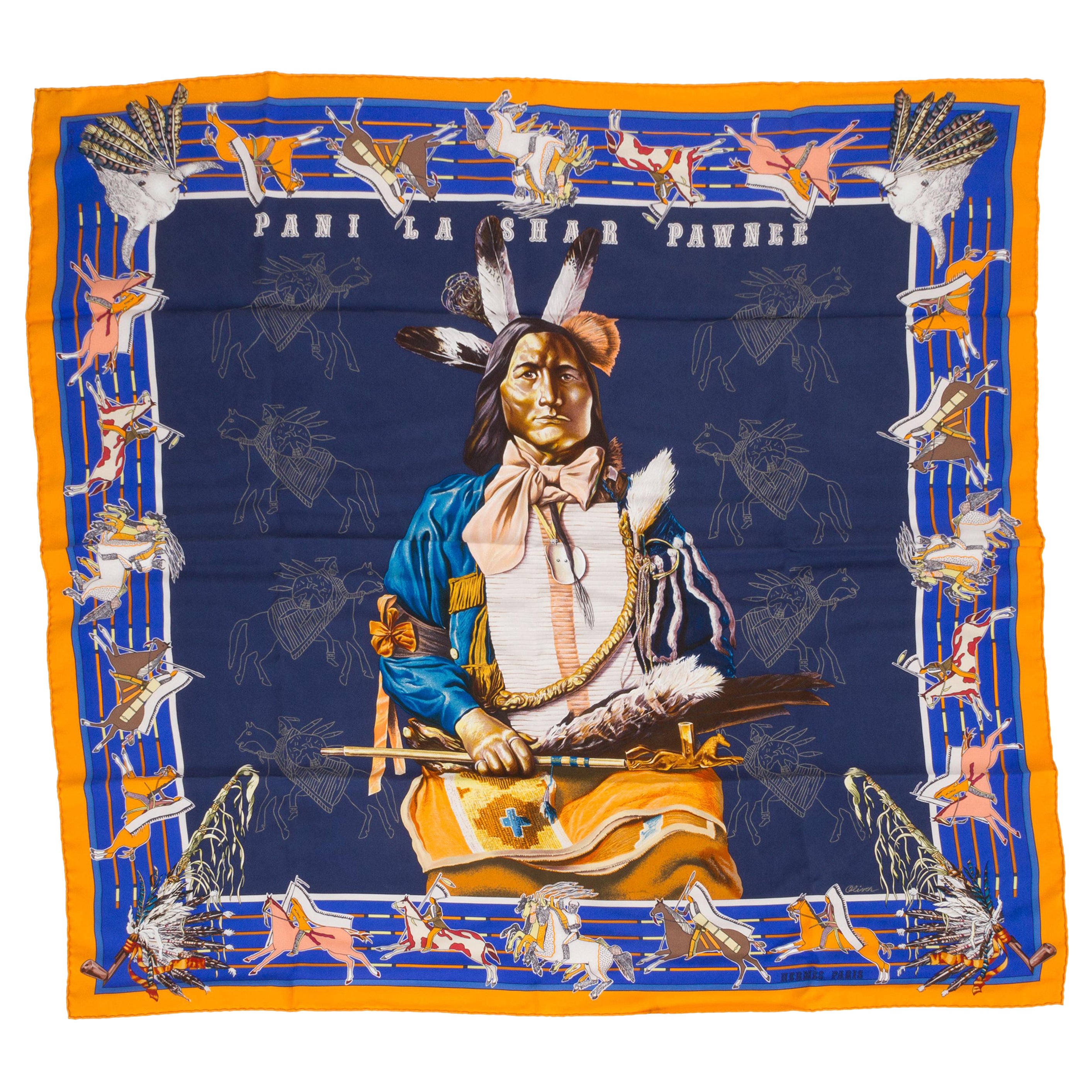 Sciarpa Hermès Pani la Shar Pawnee Blu Pawnee in vendita