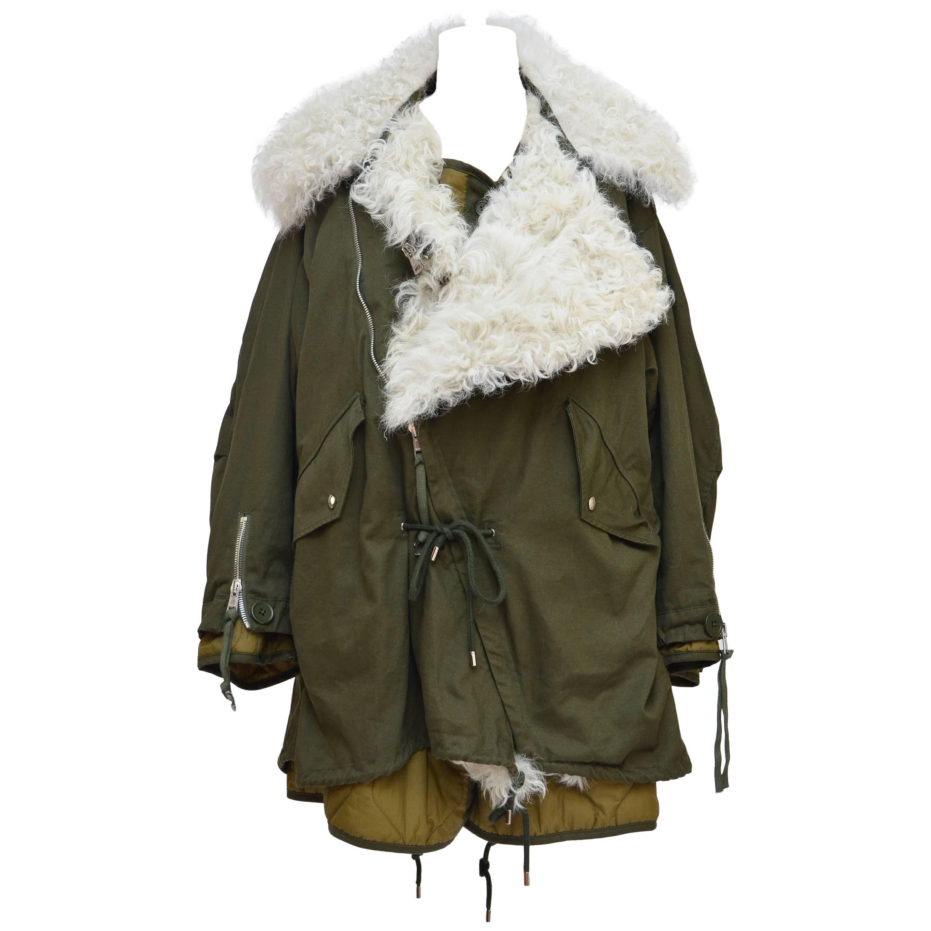 Balenciaga Oversized Shearling-Lined Cotton-Twill Parka 36  Mint