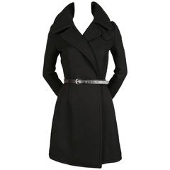2002 BALENCIAGA by Nicolas Ghesquiere black runway coat with leather belt 2