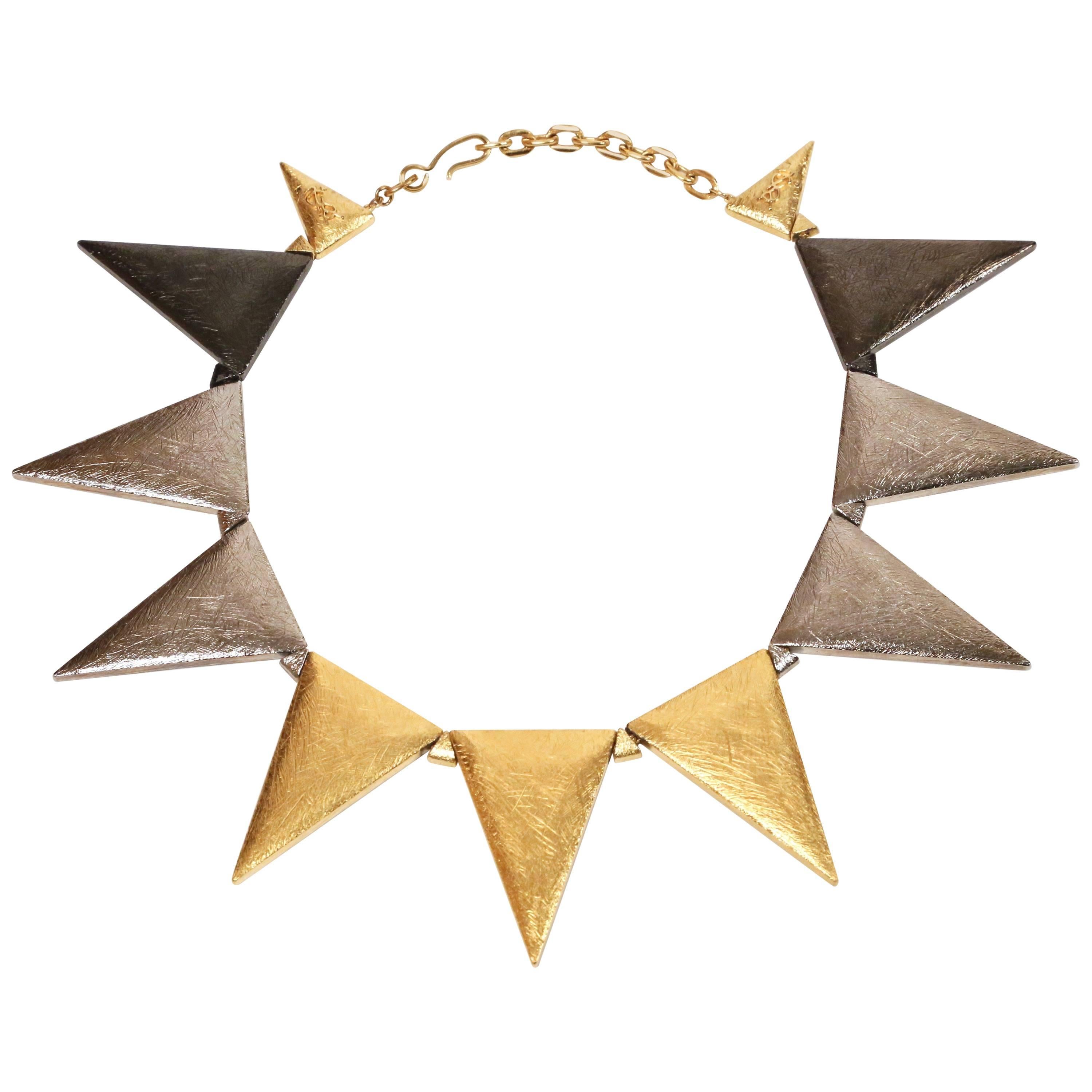 Yves Saint Laurent gold and silver triangular shaped numbered necklace