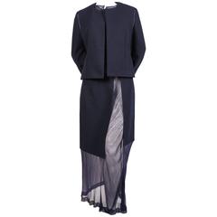 1997 COMME DES GARCONS navy blue wool ensemble with sheer panels