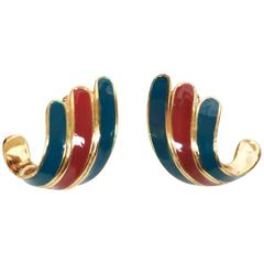 Retro 1970's LANVIN enameled and gilt earrings