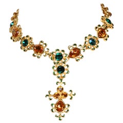 Yves Saint Laurent faceted glass and enameled gilt necklace with drop, 1990s