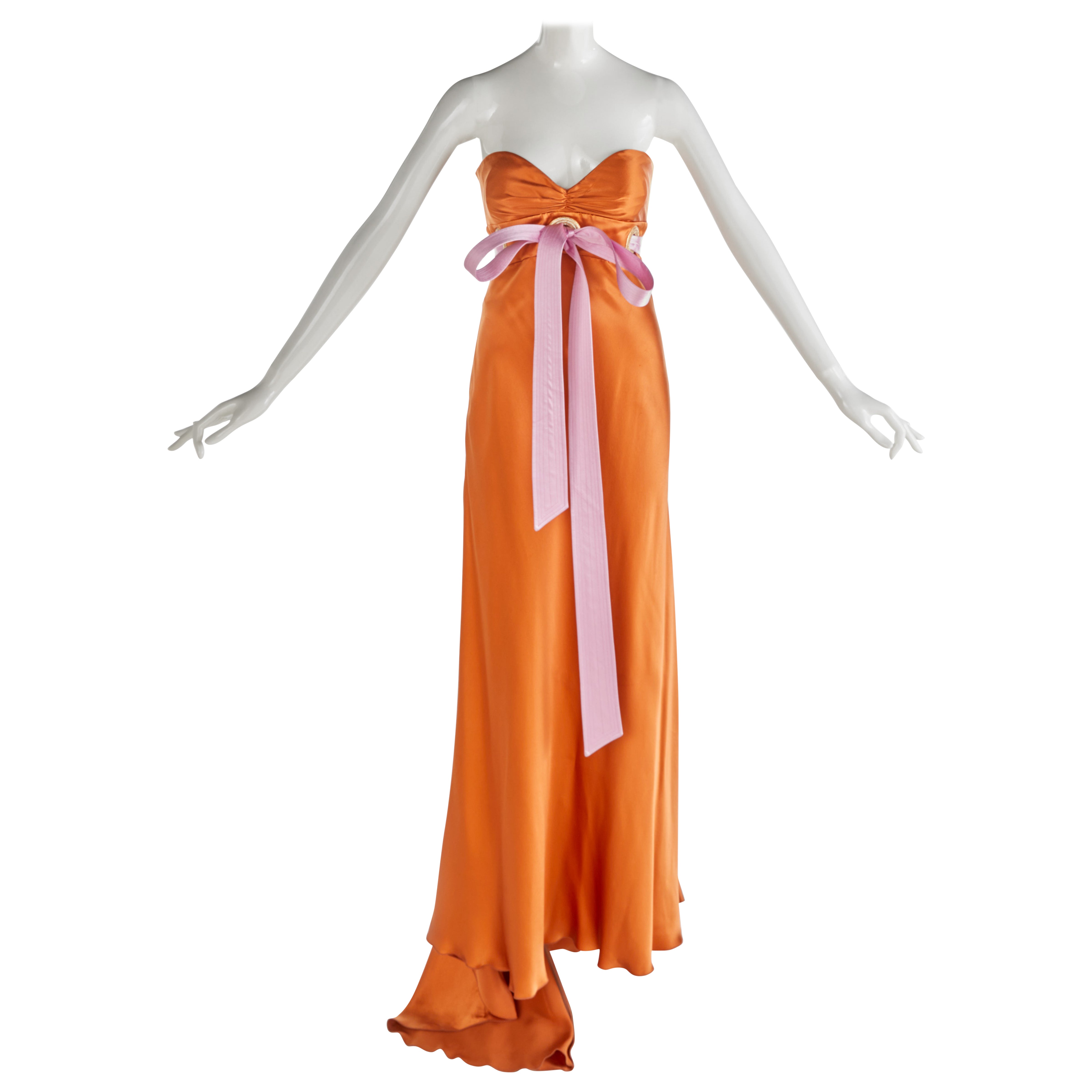 Rare S/S 2005 Valentino Runway Silk Draped Crystal Bow Gown Dress