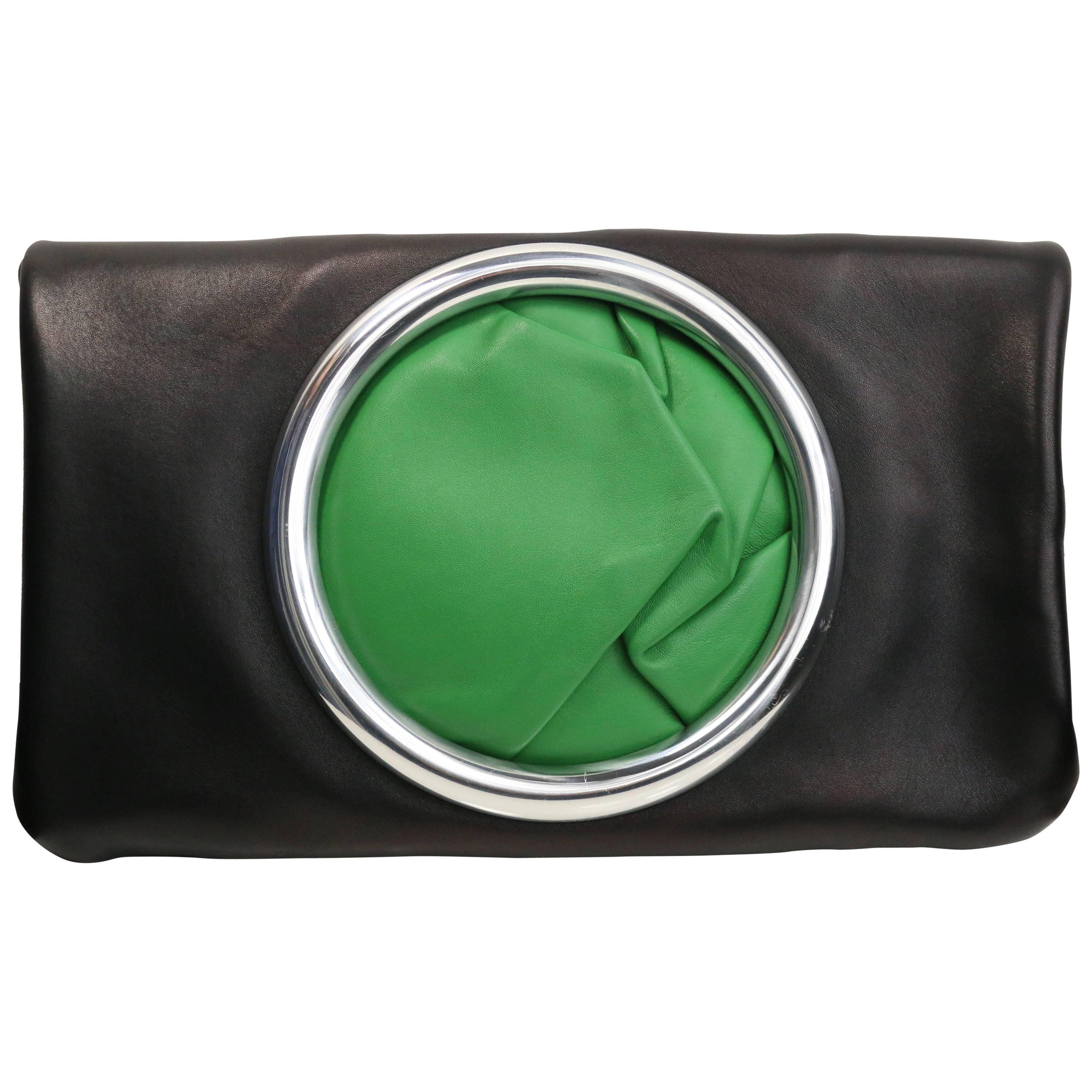  Celine Black Soft Nappa Lamskin Leather Pouch Eyelet Handbag