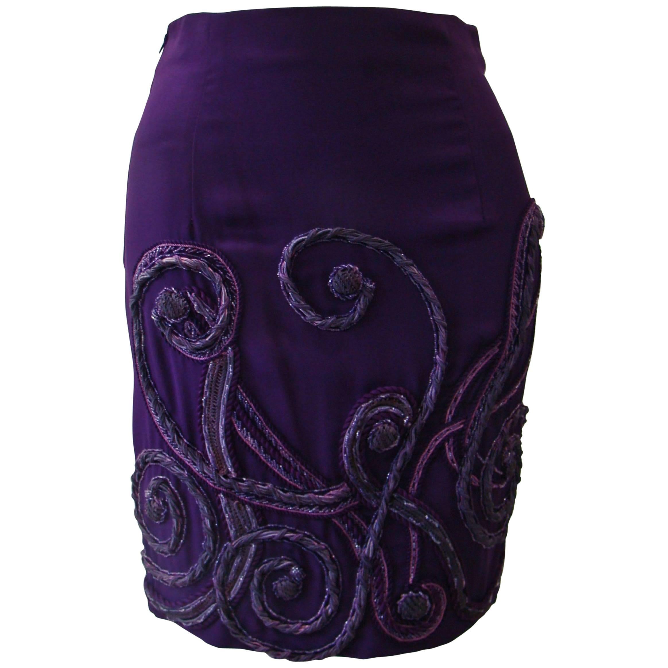 Unique Atelier Versace Hand Embroidered Silk Skirt 1990's For Sale