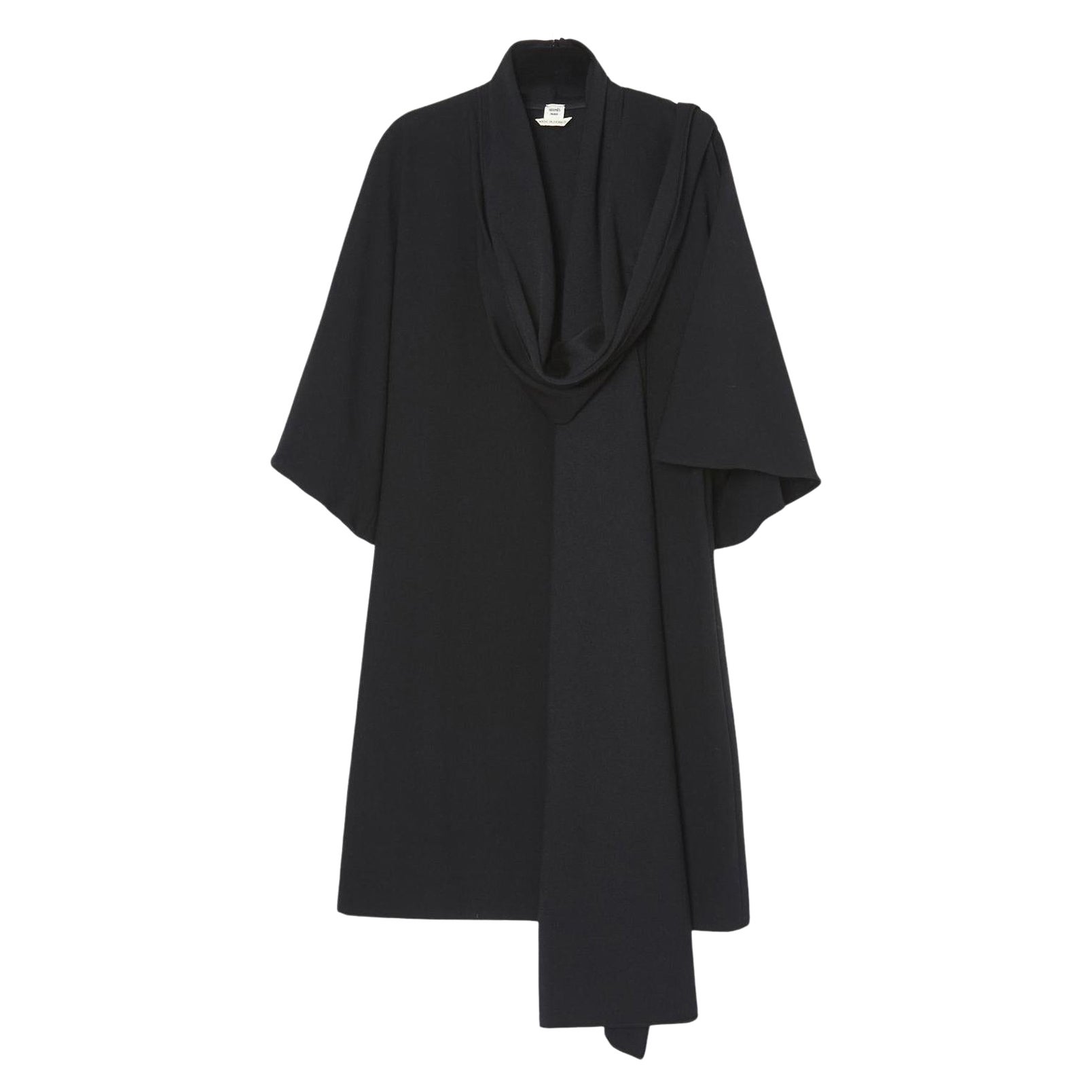 Hermes 2010 Black Wool Maxi Scarf Dress FR34 US4 UK6 For Sale