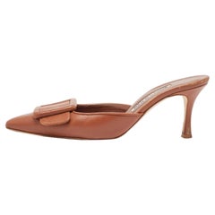 Manolo Blahnik Brown Leather Maysale Mules Size 37