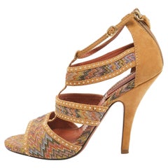 Missoni Brown Lurex Stoff und Wildleder Riemchensandalen Größe 39