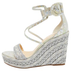 Christian Louboutin Silver Leather Bodrum 110 Ankle Strap Sandals Size 39
