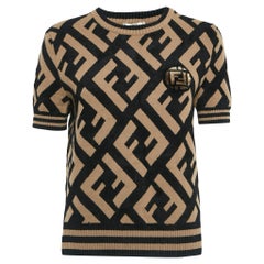 Fendi Brown Zucca Embossed Stretch Knit Pullover M
