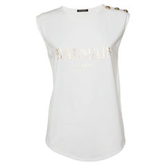 Balmain White Logo Print Cotton Sleeveless T-Shirt M