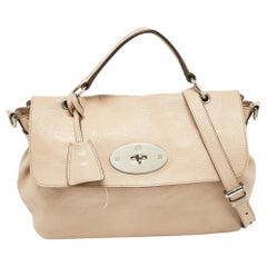 Mulberry Borsa in pelle beige con lucchetto a manico superiore