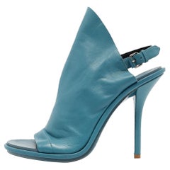 Balenciaga Blaue Lederhandschuhe mit Slingback-Sandalen Größe 39,5