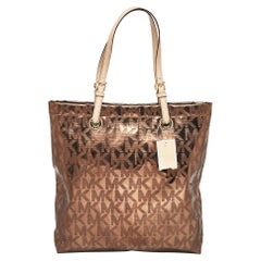 Michael Kors Bronze Signature Mirror Patent Leather Item North South Tote