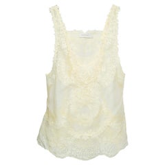 Zimmermann Top amarillo sin mangas de mezcla de lino y seda con ribete de encaje S