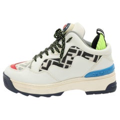 Fendi Mehrfarbige T-Rex Low Top Turnschuhe aus Leder und Mesh Größe 39
