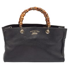 Gucci Black Leather Medium Bamboo Shopper Tote