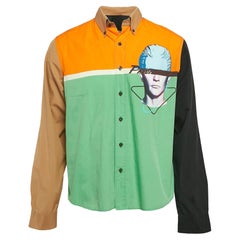 Prada Multicolor Colour-Blocked Face Print Cotton Shirt L