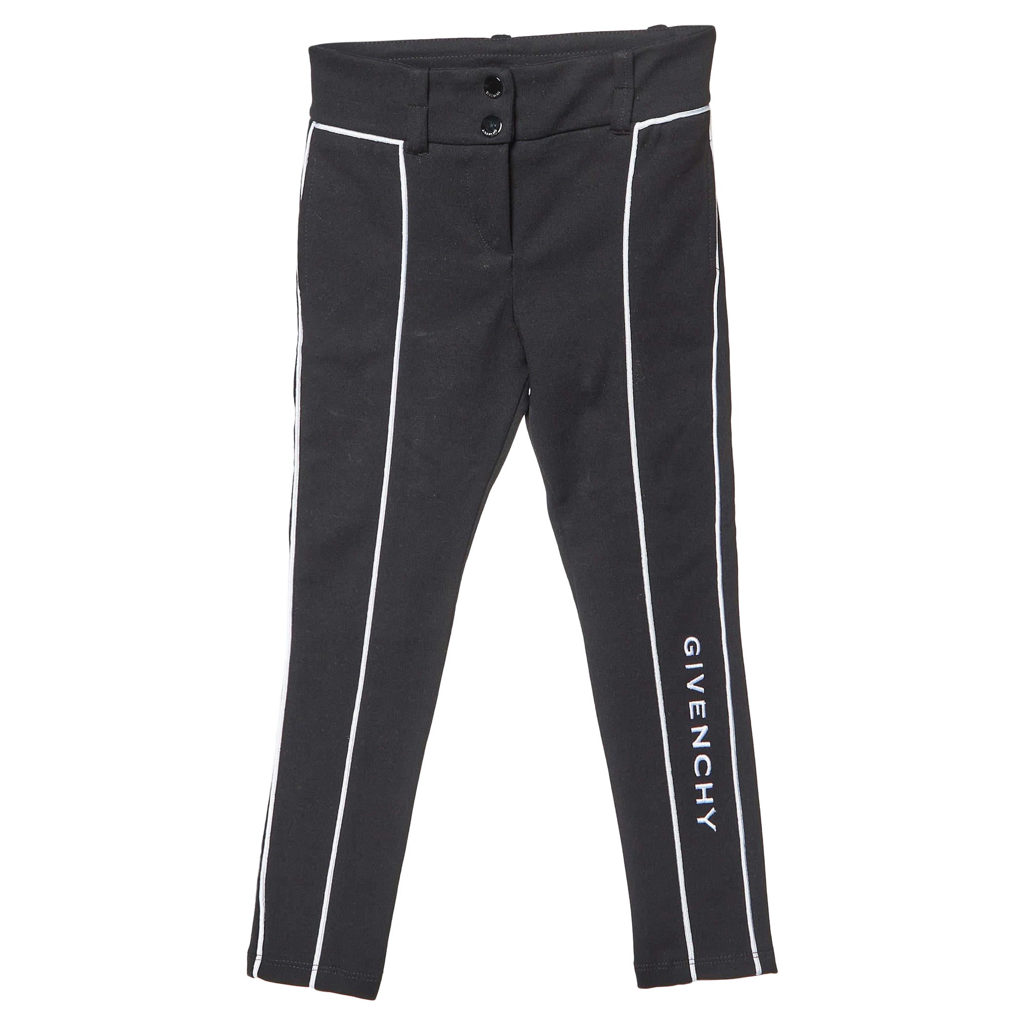 Givenchy Kids Black Cotton Blend Logo Embroidered Pants 4 Yrs For Sale