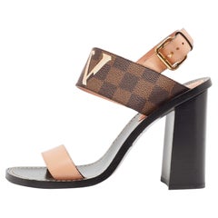 Louis Vuitton Beige/Brown Monogram Canvas and Leather Passenger Ankle Strap Sandals Size 38