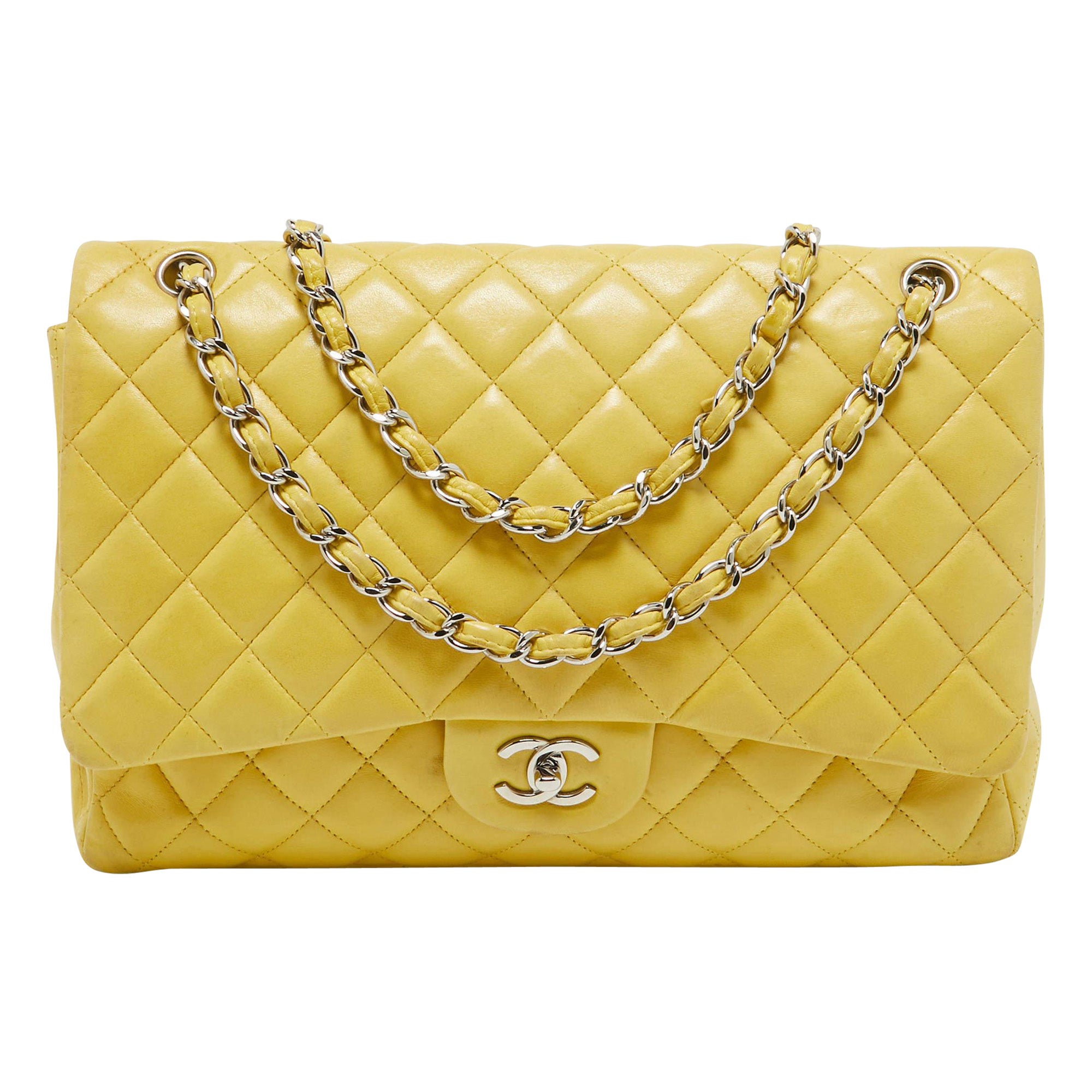 Chanel Yellow Quilted Leather Maxi Classic Single Flap Bag