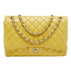 Chanel Yellow Quilted Leather Maxi Classic Single Flap Bag