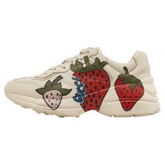 Gucci Cream Leather Strawberry Print Rhyton Sneakers Size 39.5